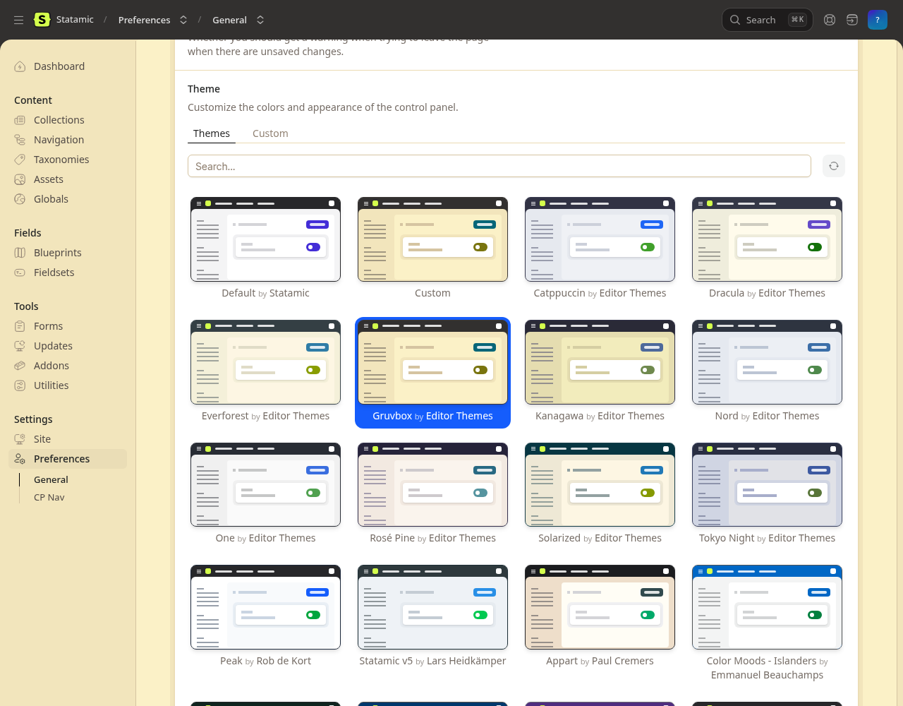 The themes in Statamic's theme picker