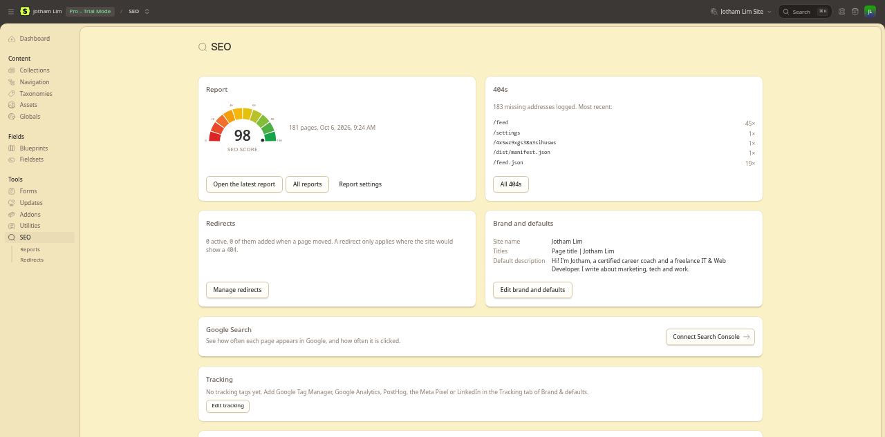 The SEO score on Tools → SEO