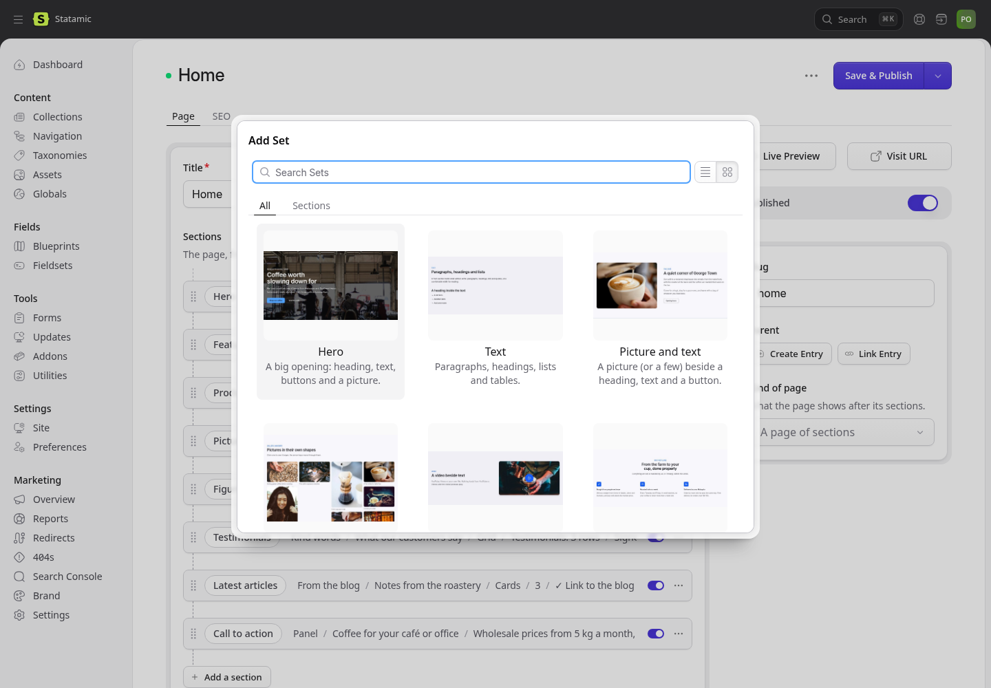 Adding a section in the control panel