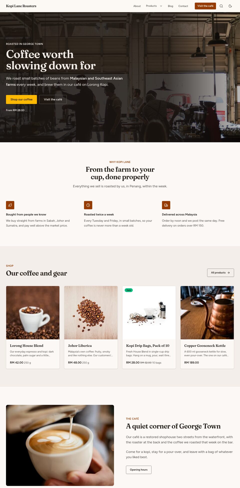 The sample site's home page