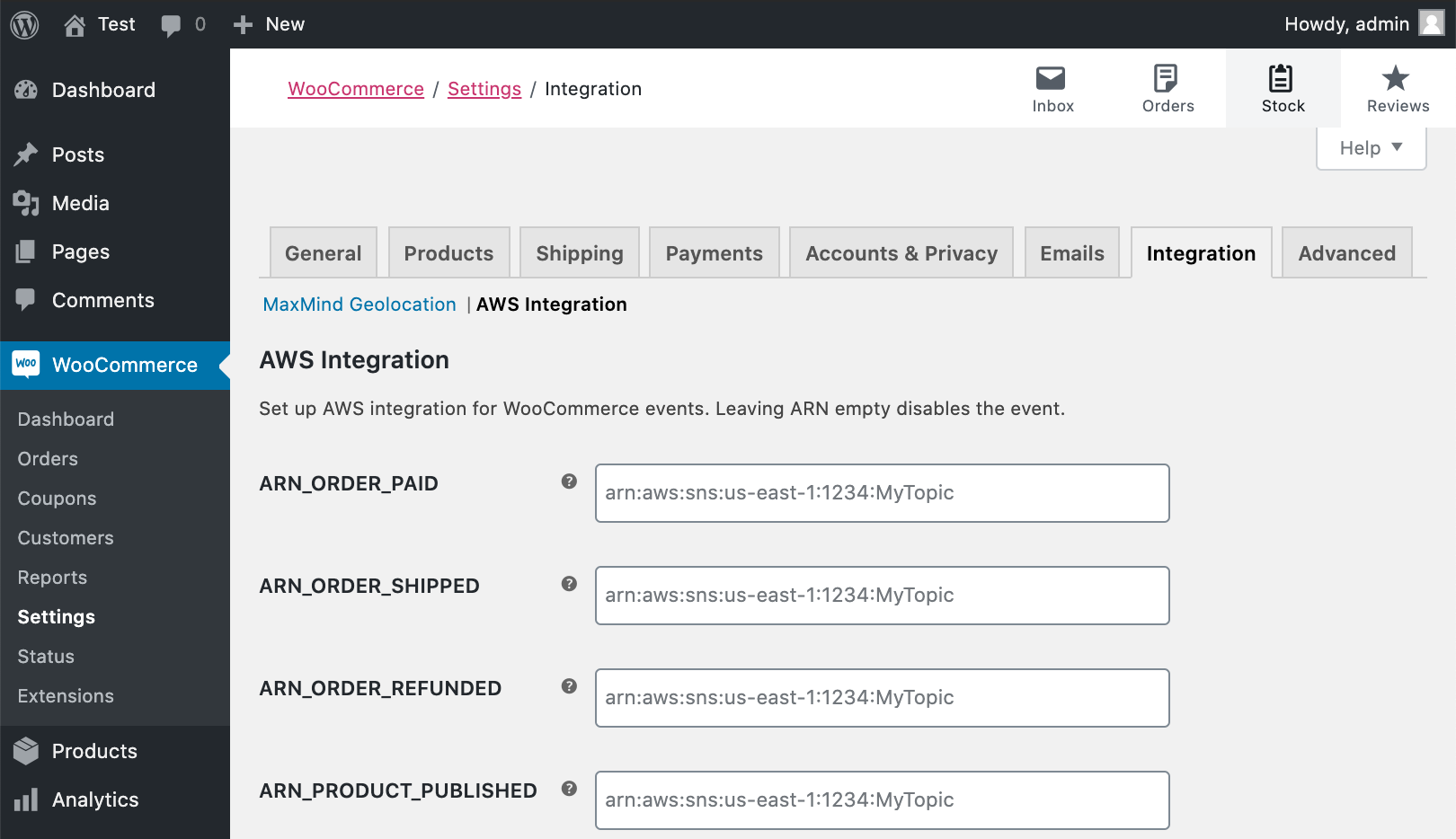 Settings page