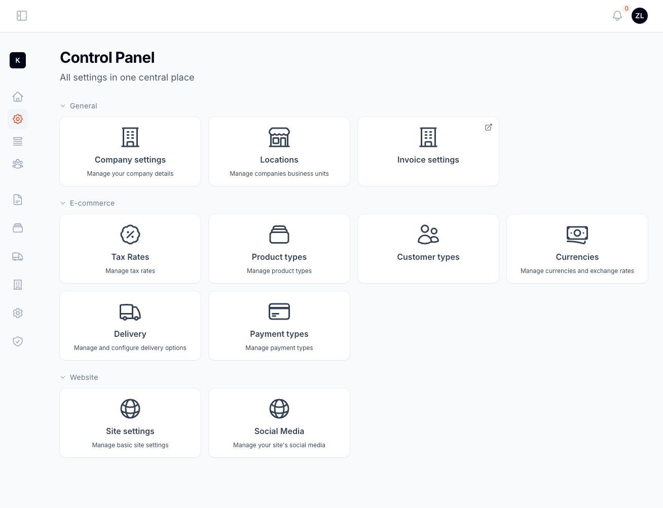 Default cards layout