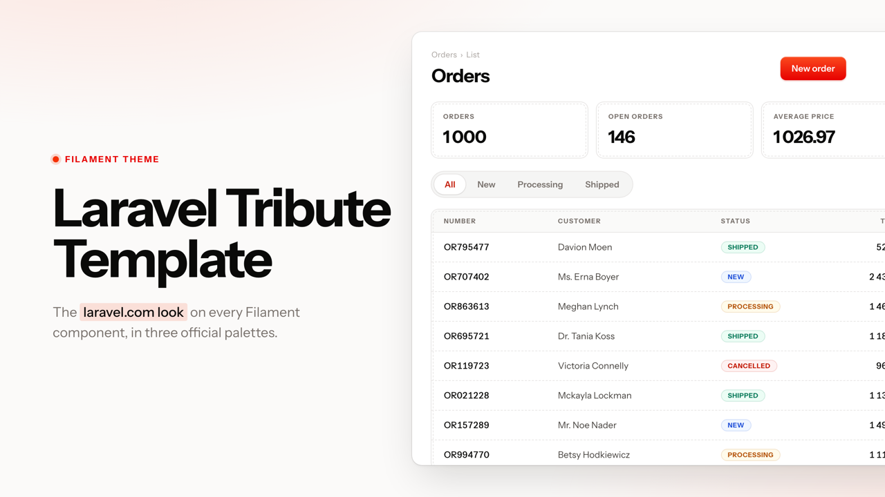 Filament Laravel Tribute Template