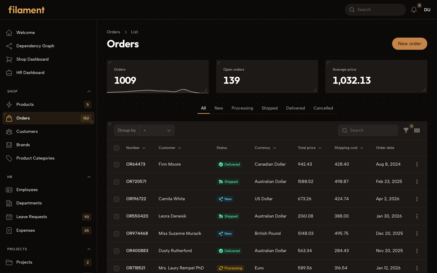 The theme in dark mode