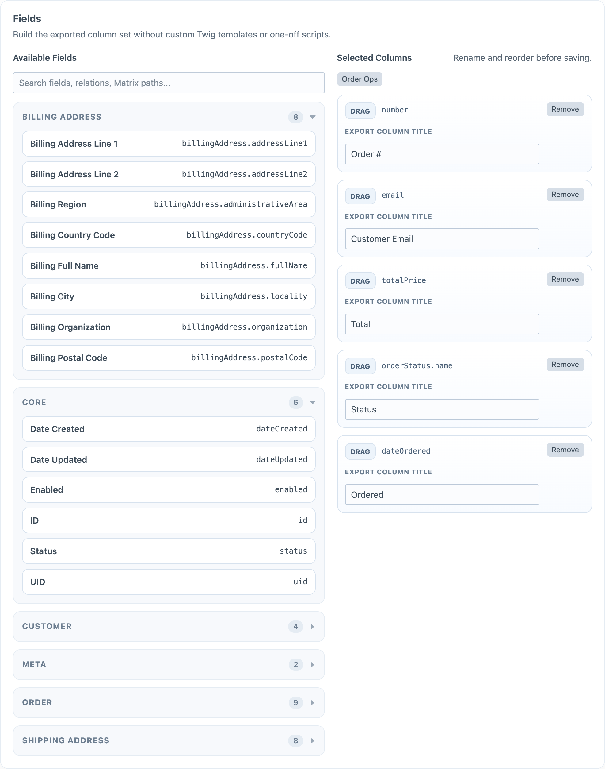 Commerce order export