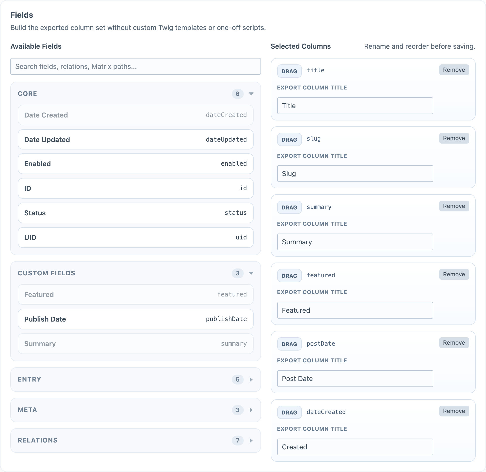 Template builder with field picker
