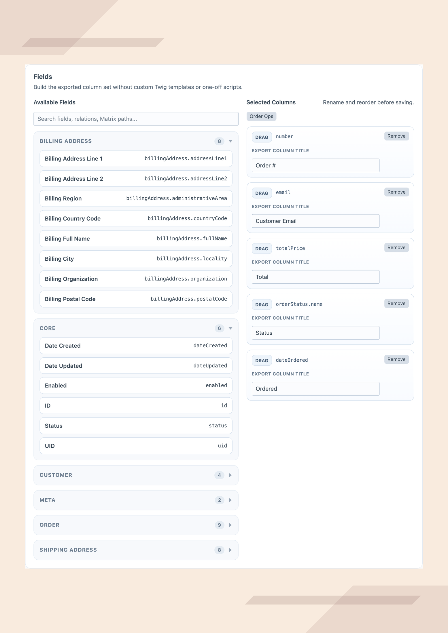 Commerce order export