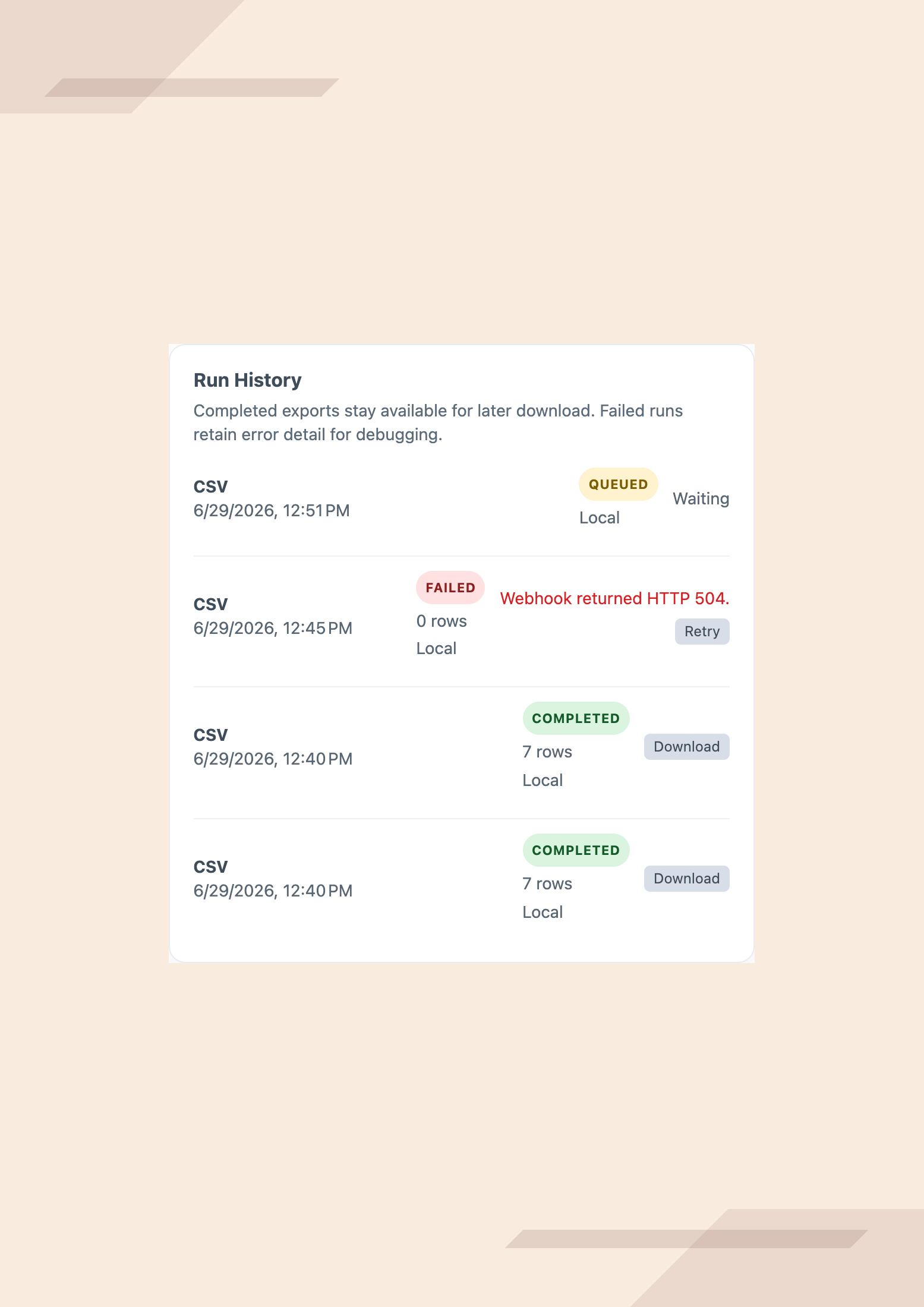 Run history