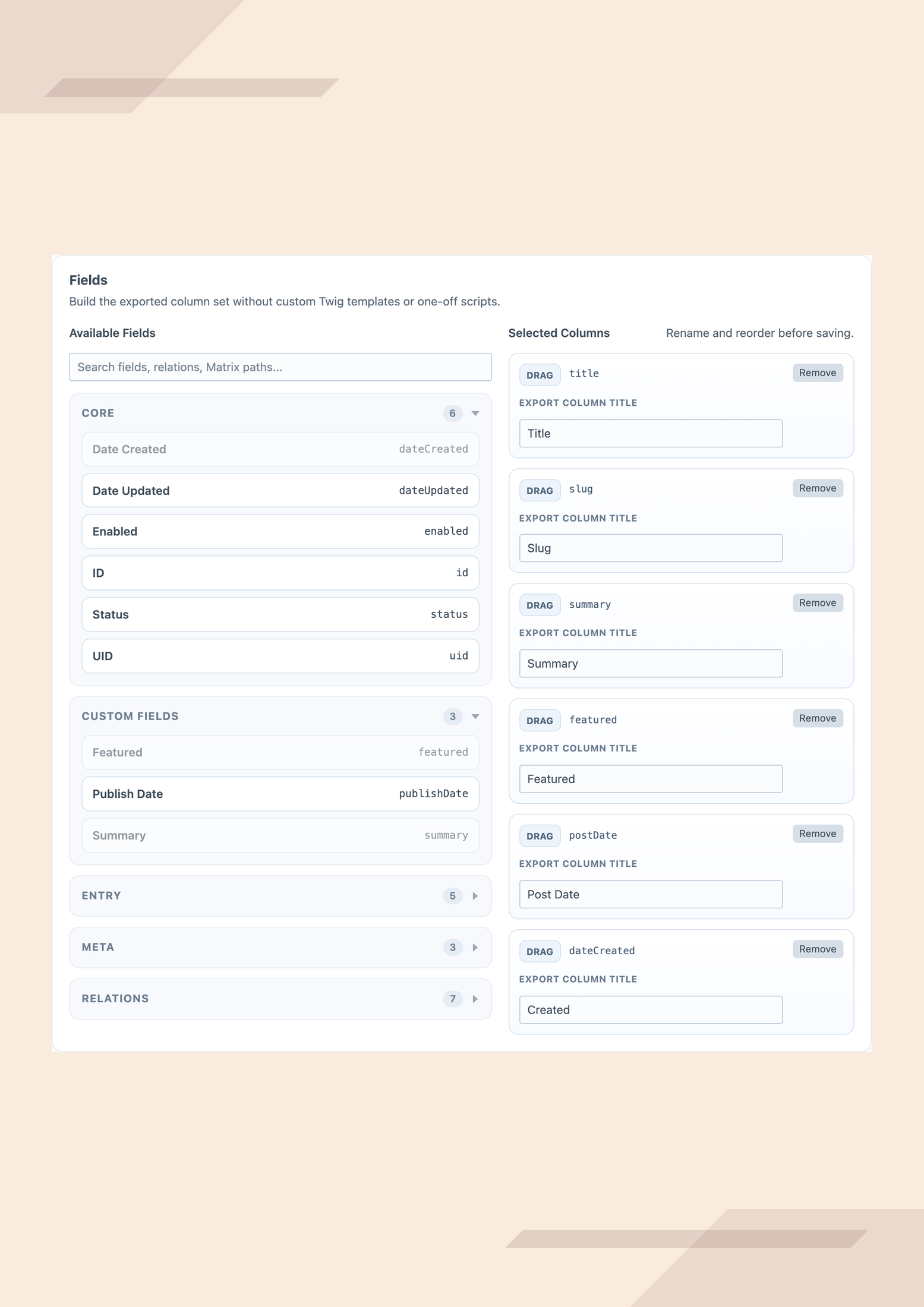 Template builder with field picker