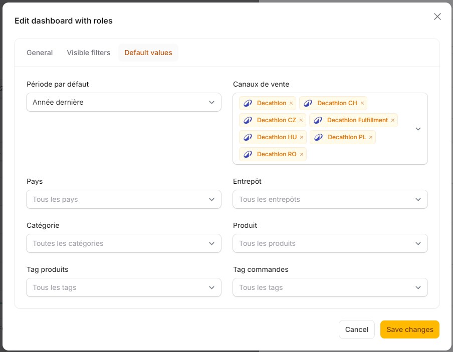 Edit Dashboard - Default Values