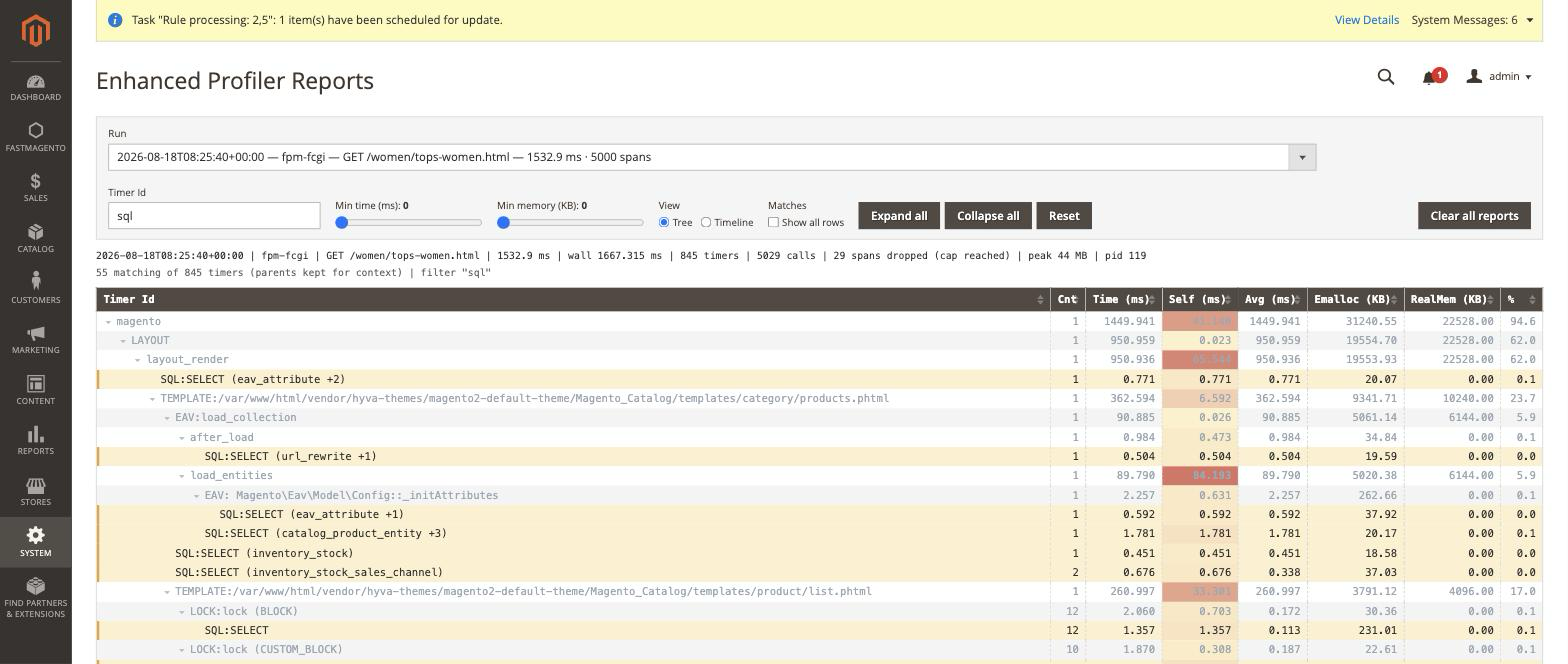Tree view filtered to SQL — matches highlighted, their parent chain kept as dimmed context