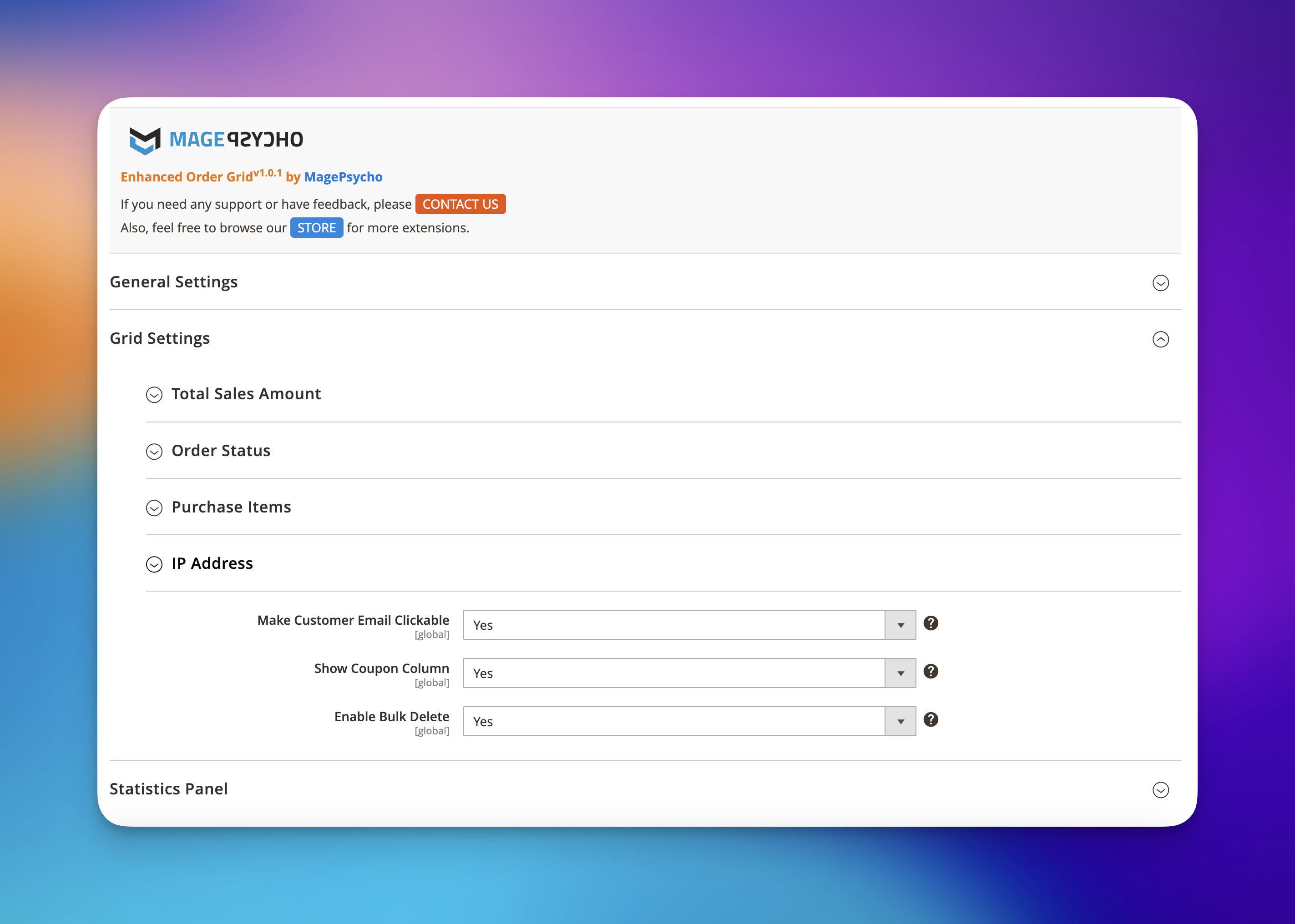 Enhanced Order Grid settings in the Magento admin