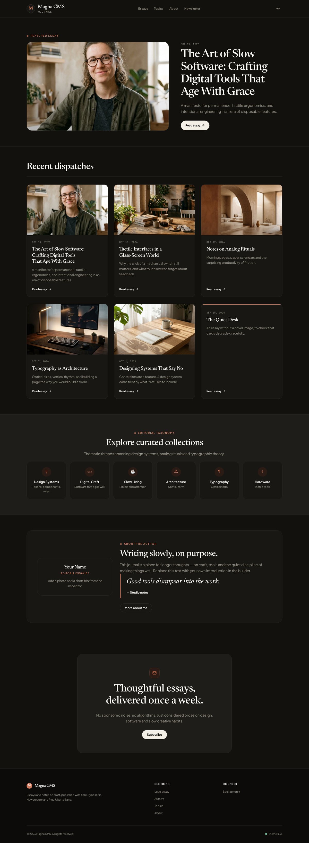 Eva home page in dark mode