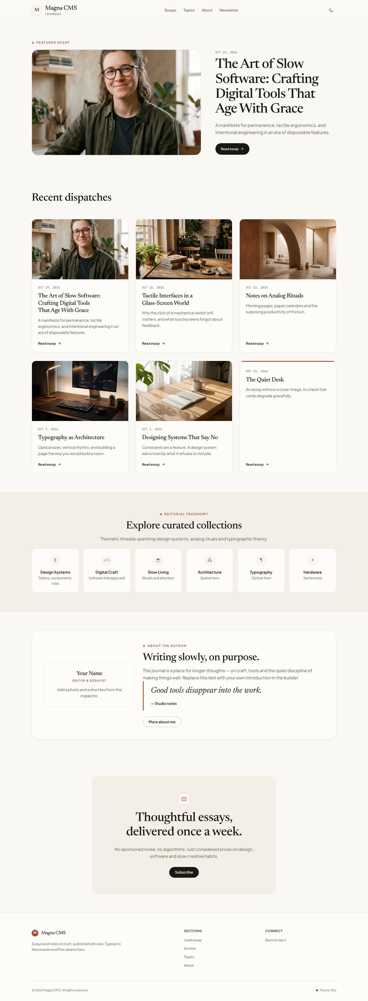 Eva home page in light mode