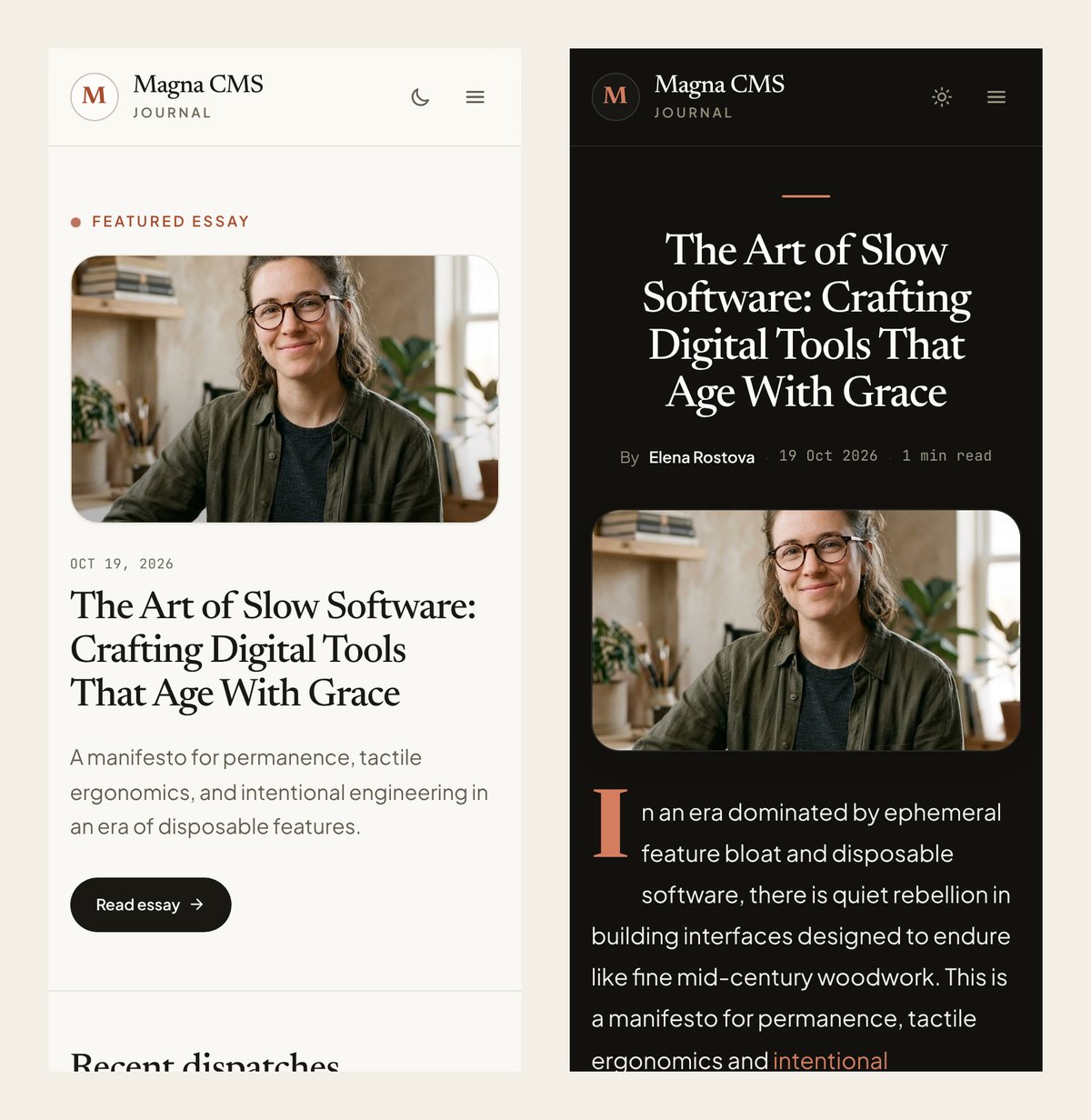 Eva on mobile — home and post