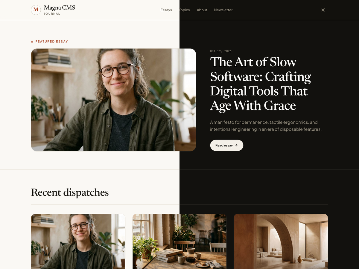 Eva home page — light and dark