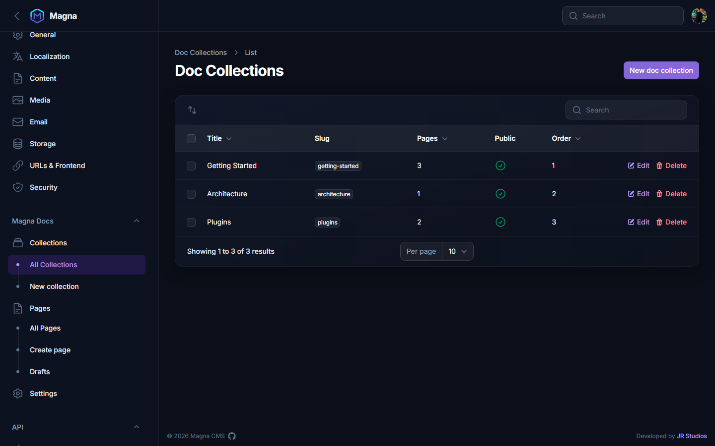 Magna Docs — collections admin