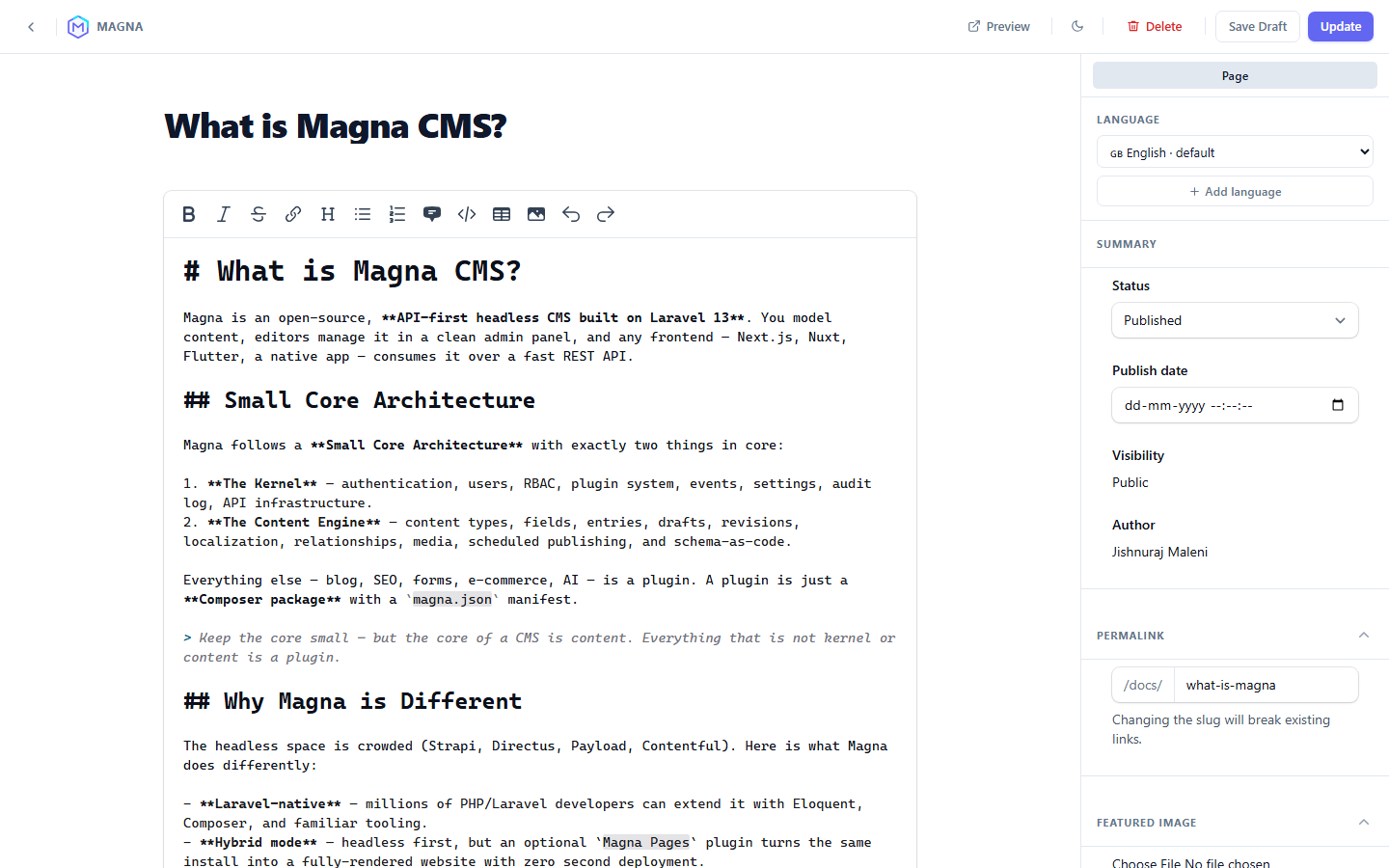 Magna Docs — full-screen Markdown editor