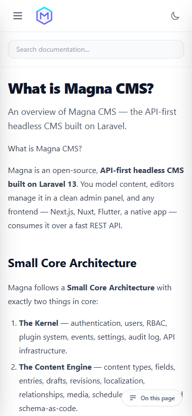 Magna Docs — mobile view