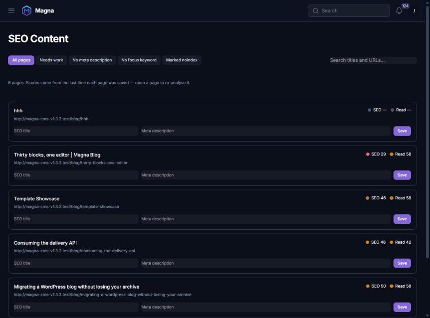The SEO content list