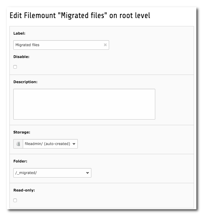 Create a filemount with access to the _migrated folder