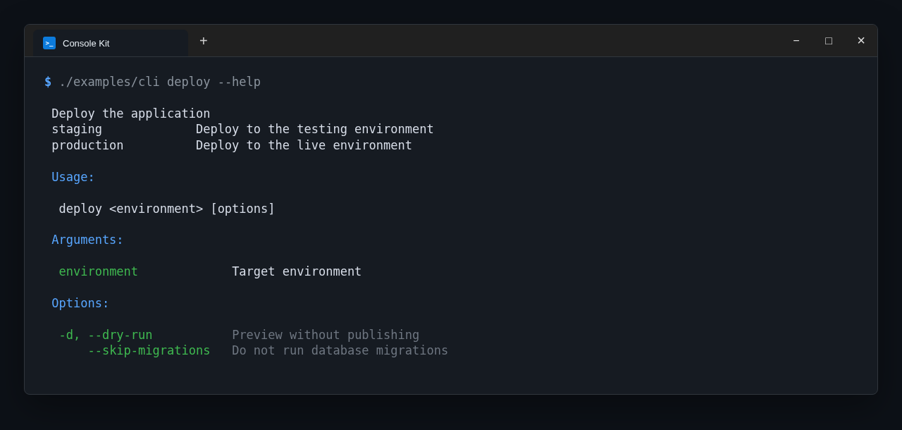 Command help with an argument and long options