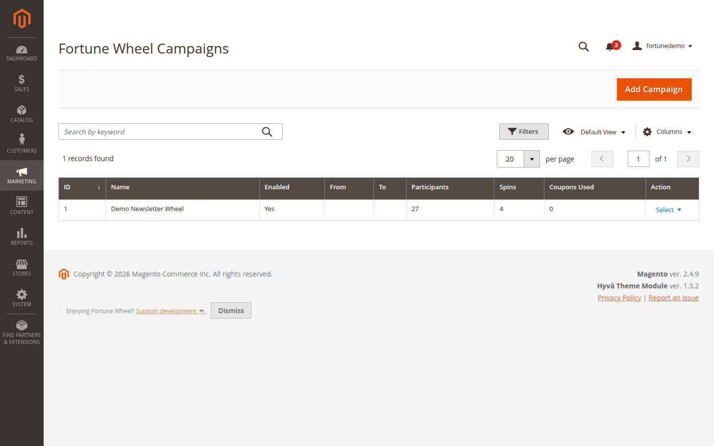 Admin campaigns grid