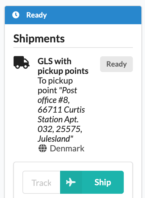 Screenshot showing admin order shipping page with pickup point address
