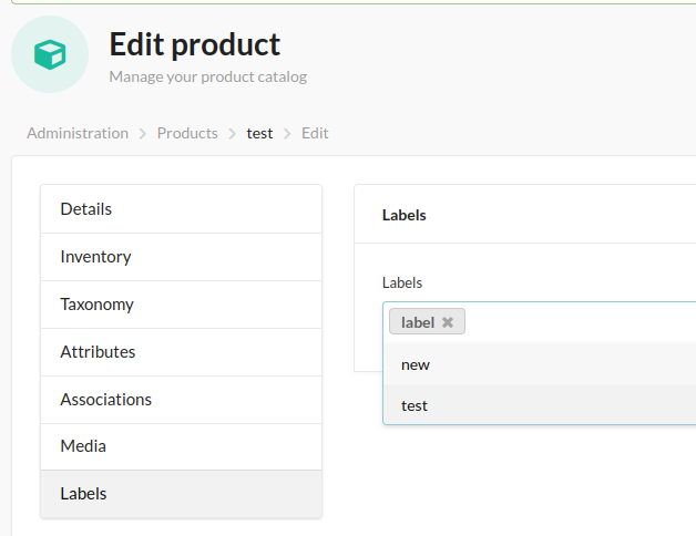 Screenshot showing admin product assign labels