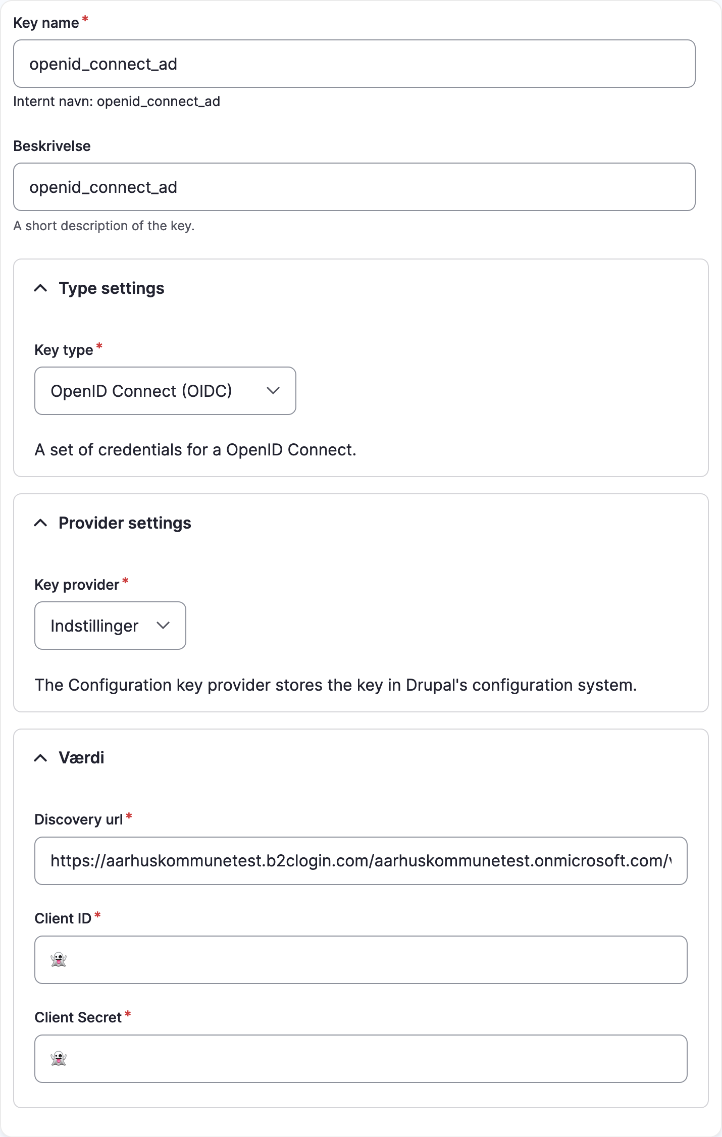 "OpenID Connect (OIDC)" key type form