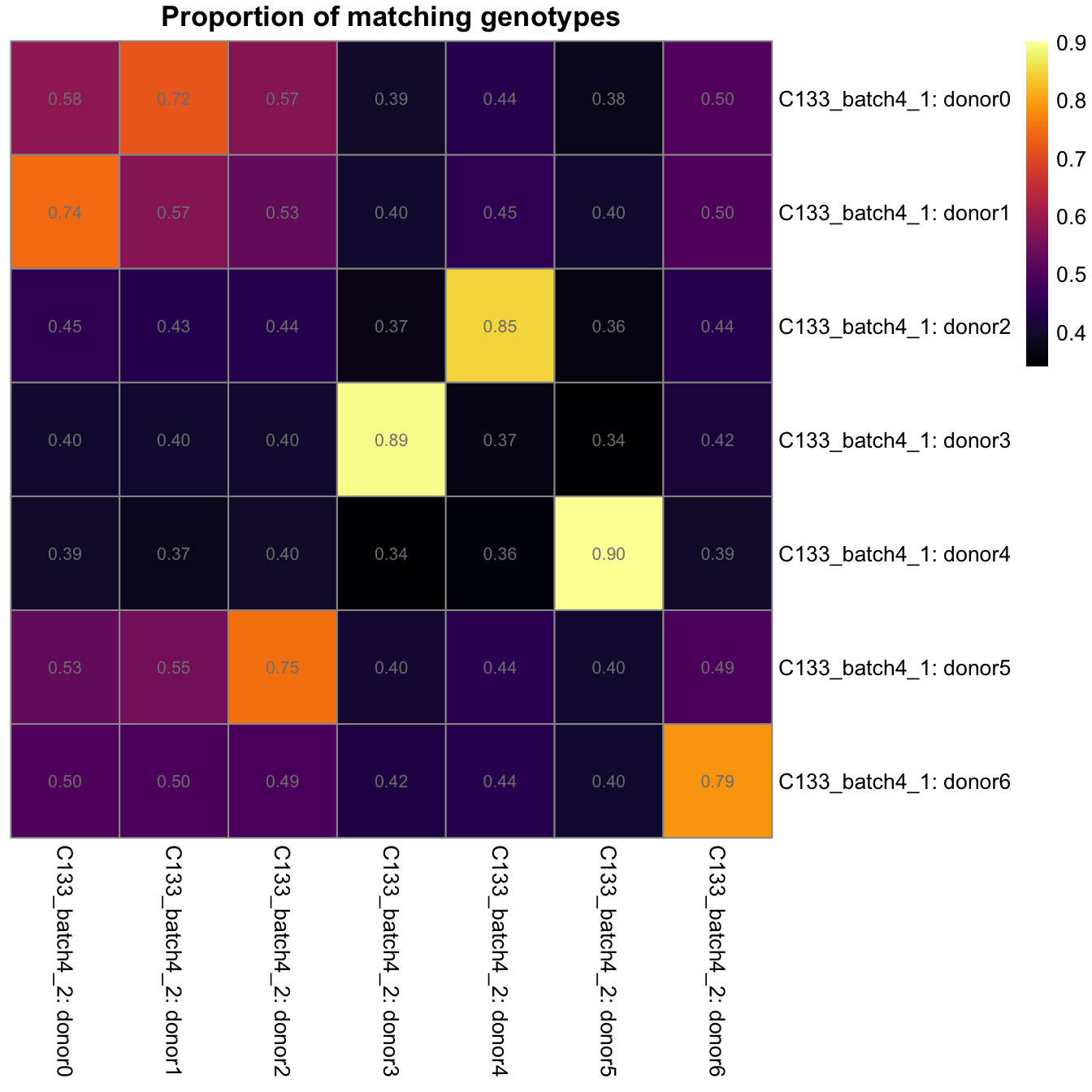Proportion of matching genotypes between pairs of captures.