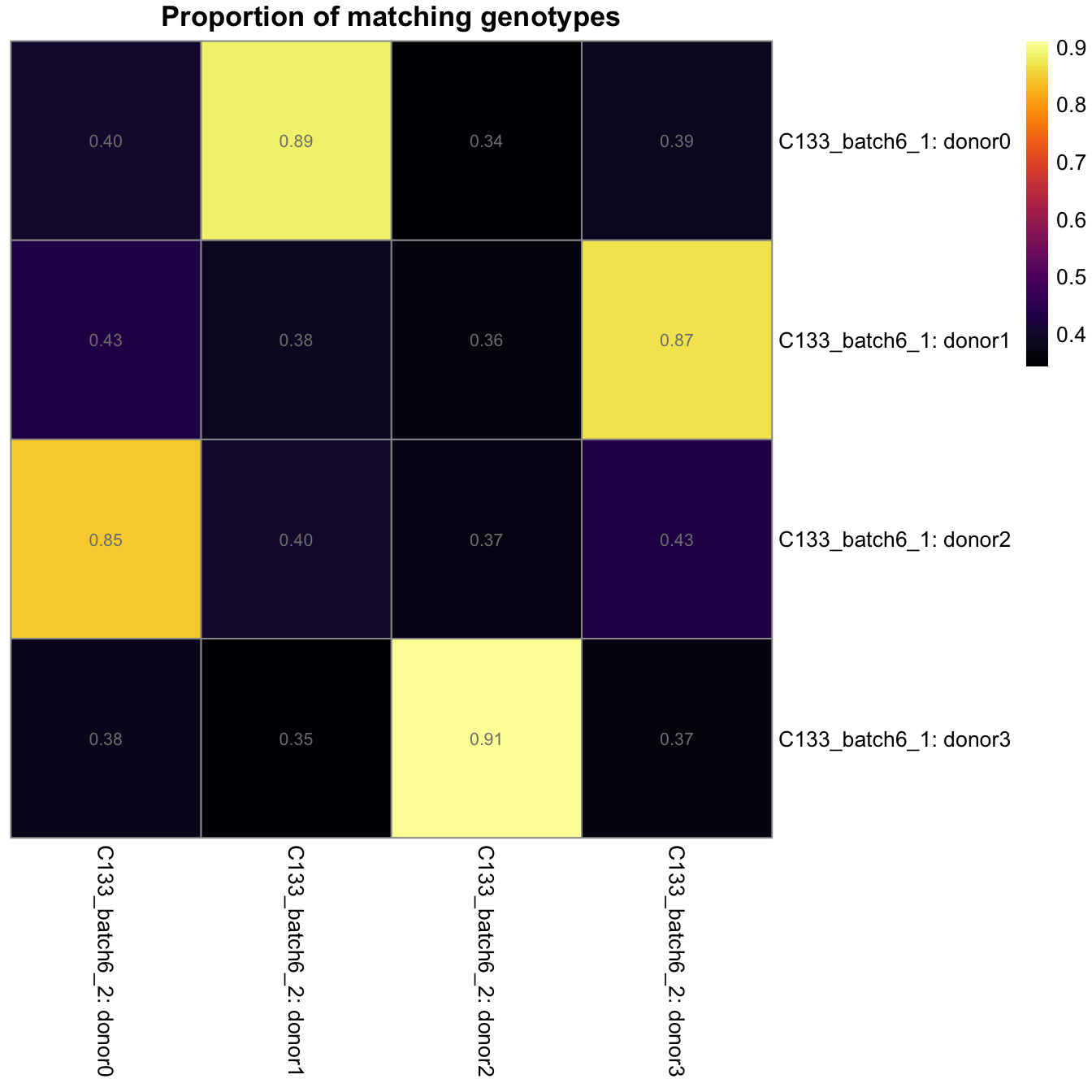 Proportion of matching genotypes between pairs of captures.