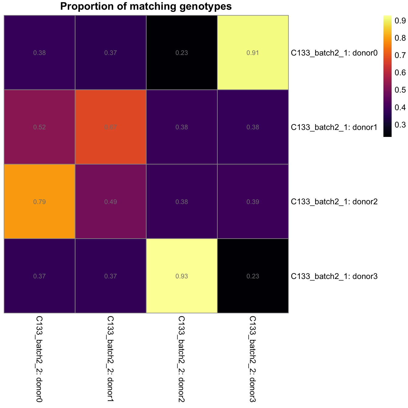 Proportion of matching genotypes between pairs of captures.