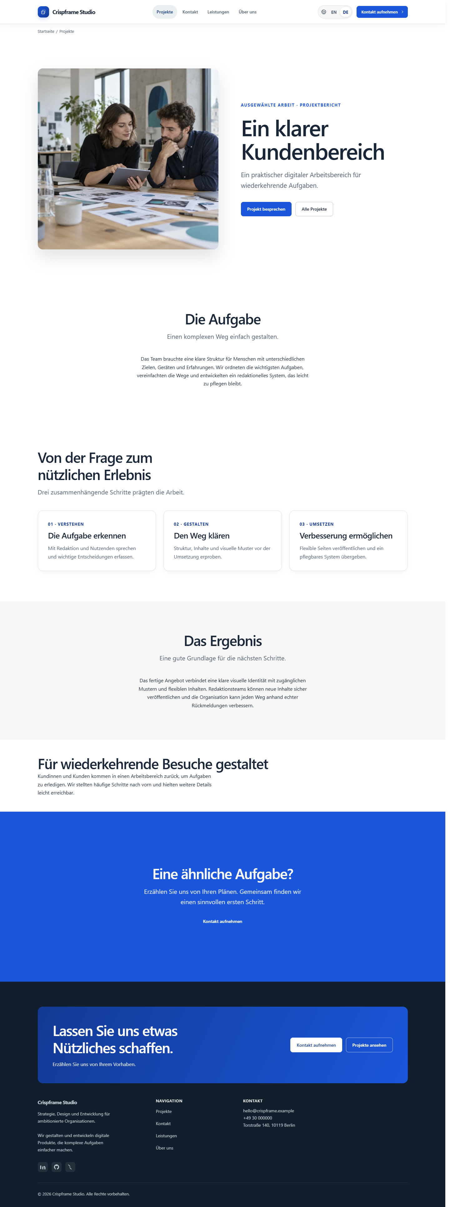 German case study with the image on the left and an editable project narrative