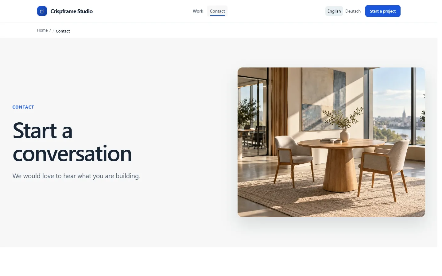 Contact page with meeting space photography