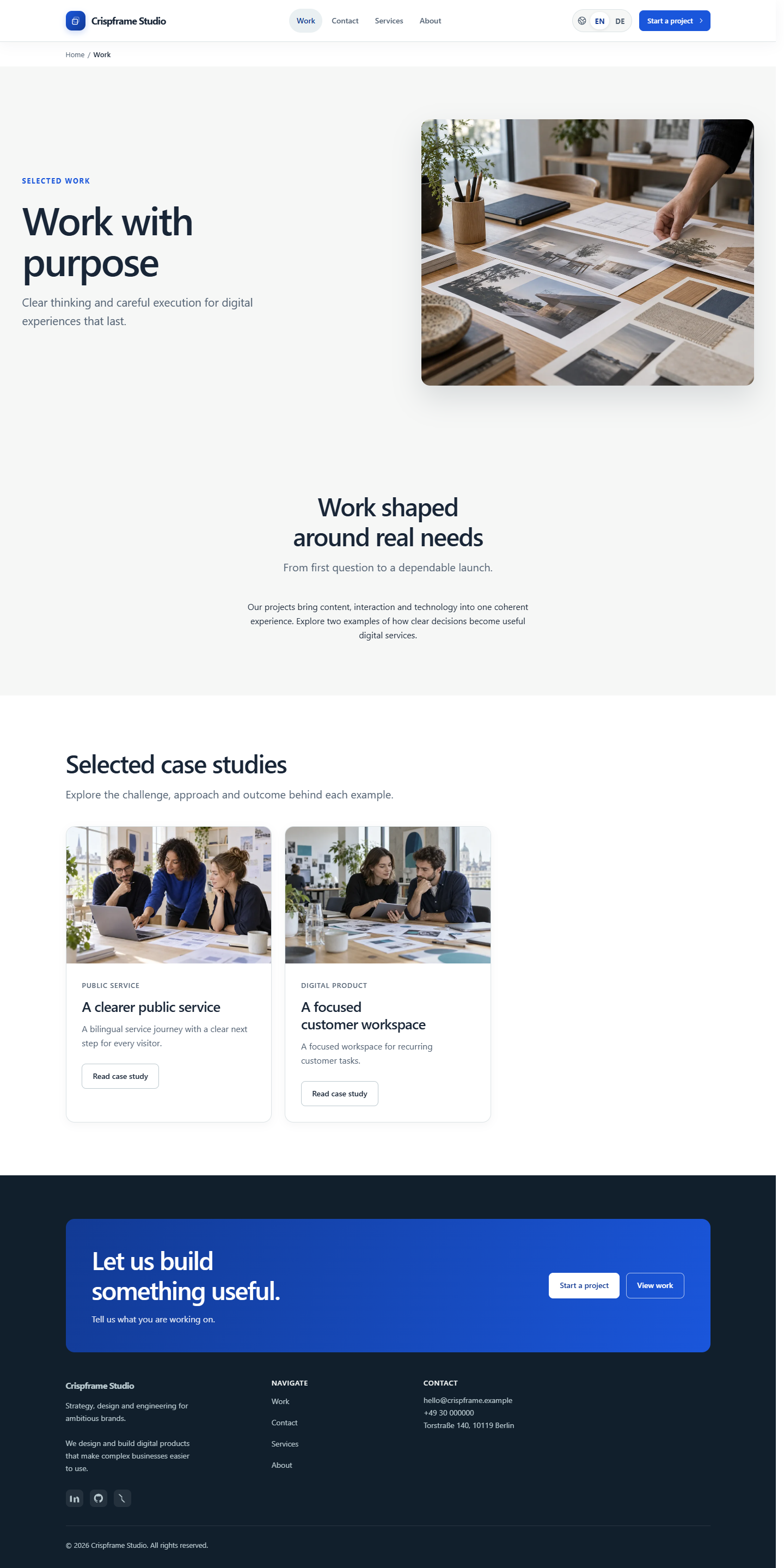Work page with project photography