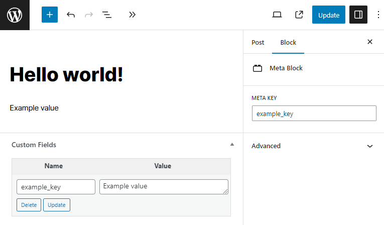 Meta Block in WordPress block editor view