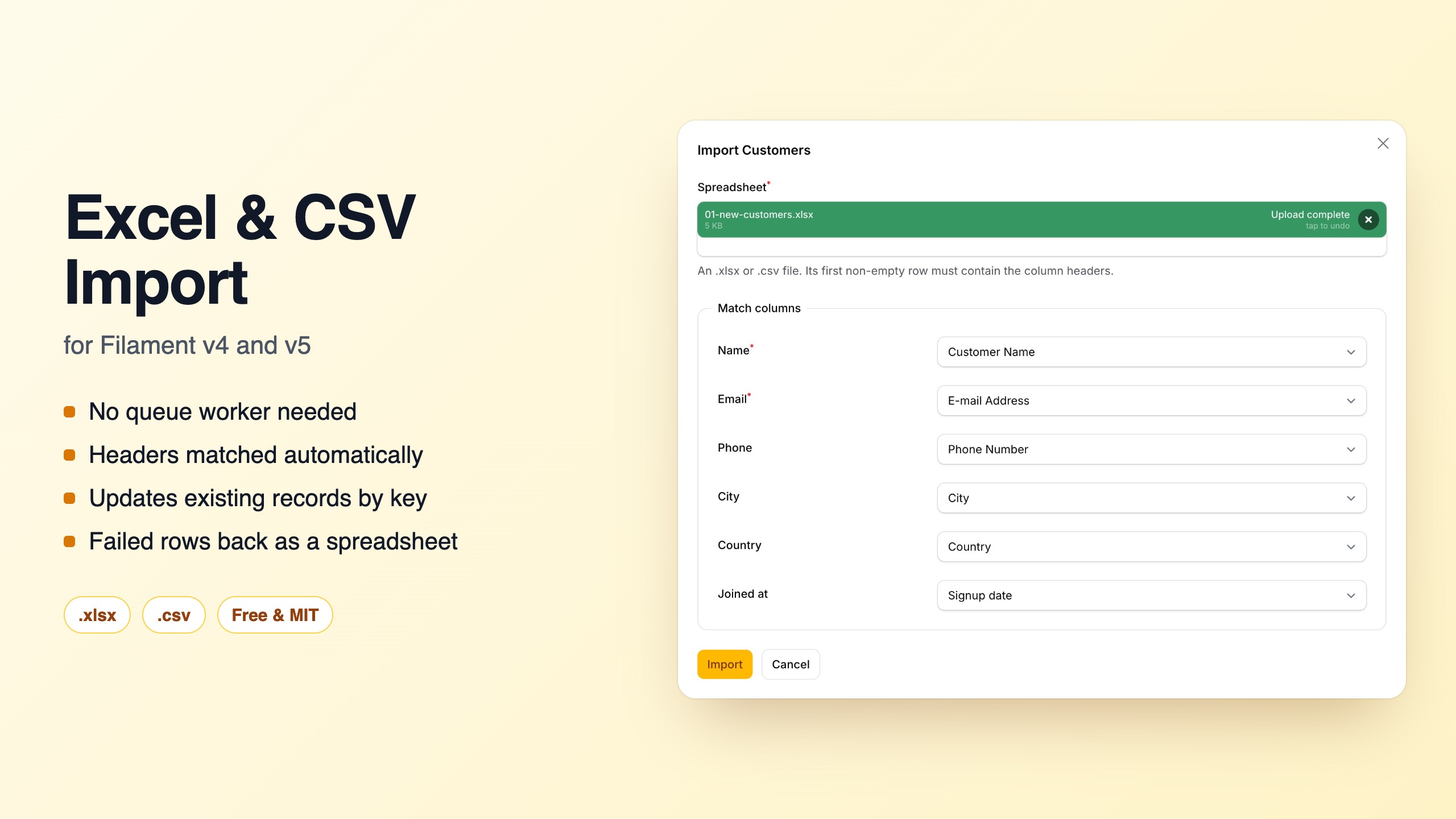 Excel & CSV Import for Filament