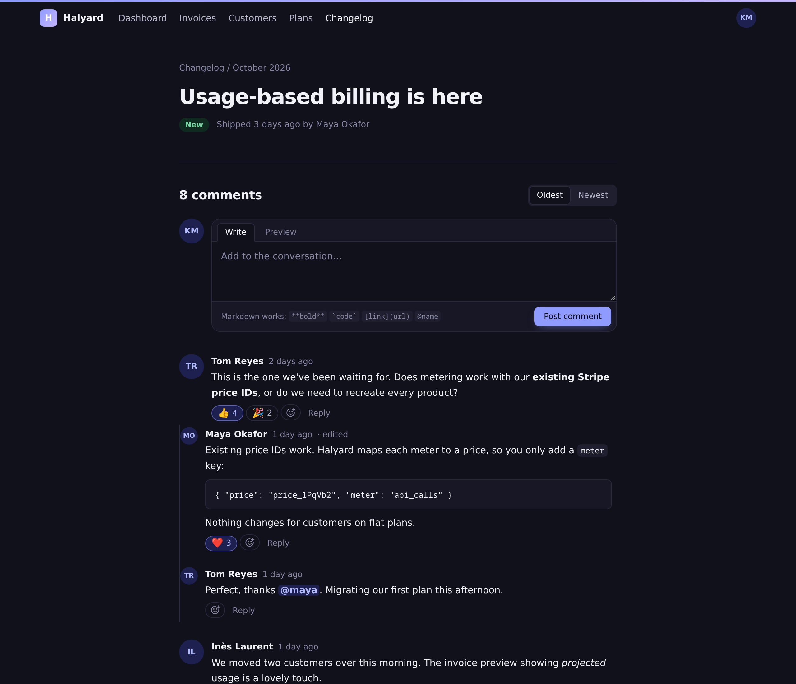 The thread in dark mode