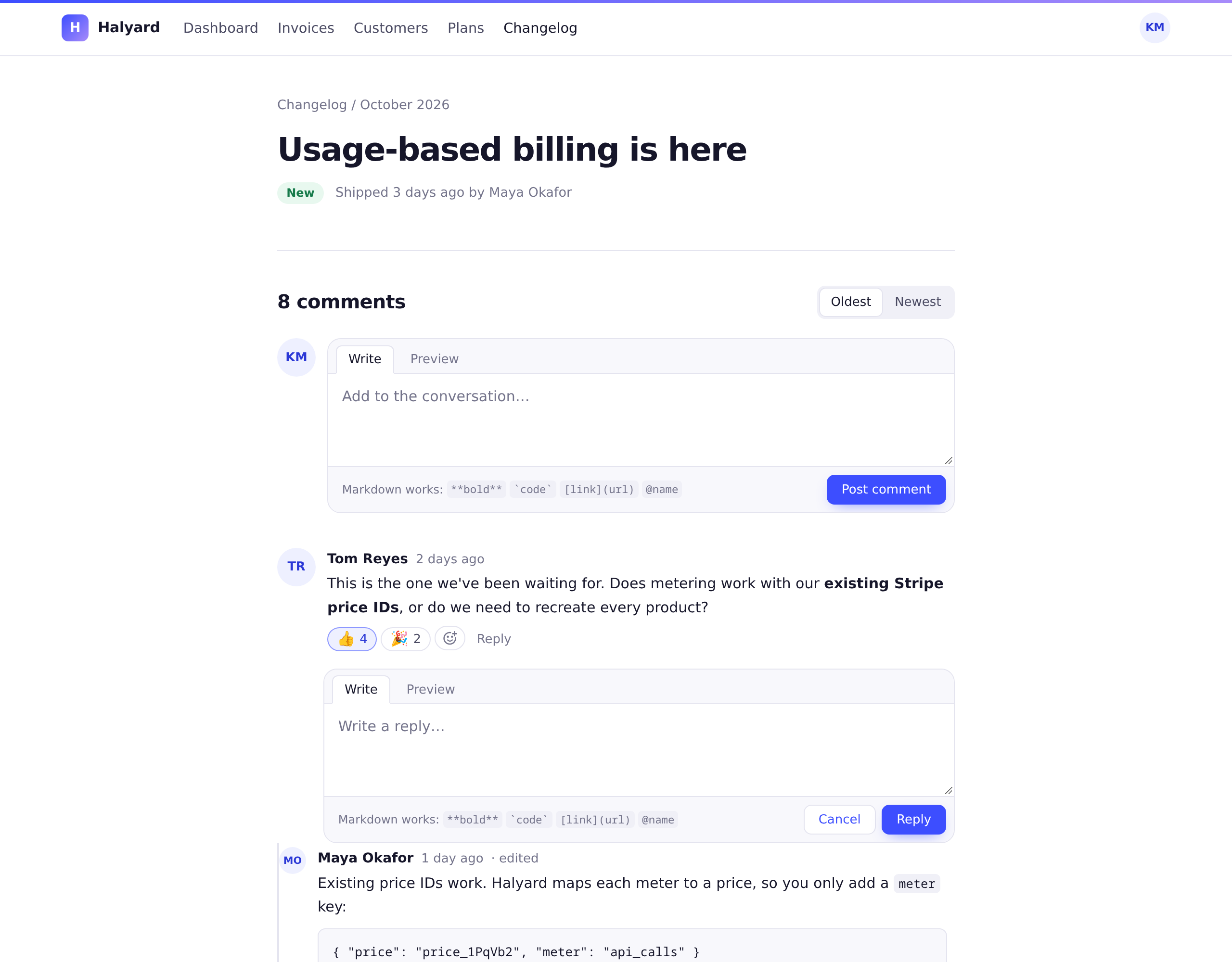 An inline reply form under a comment, with Write and Preview tabs