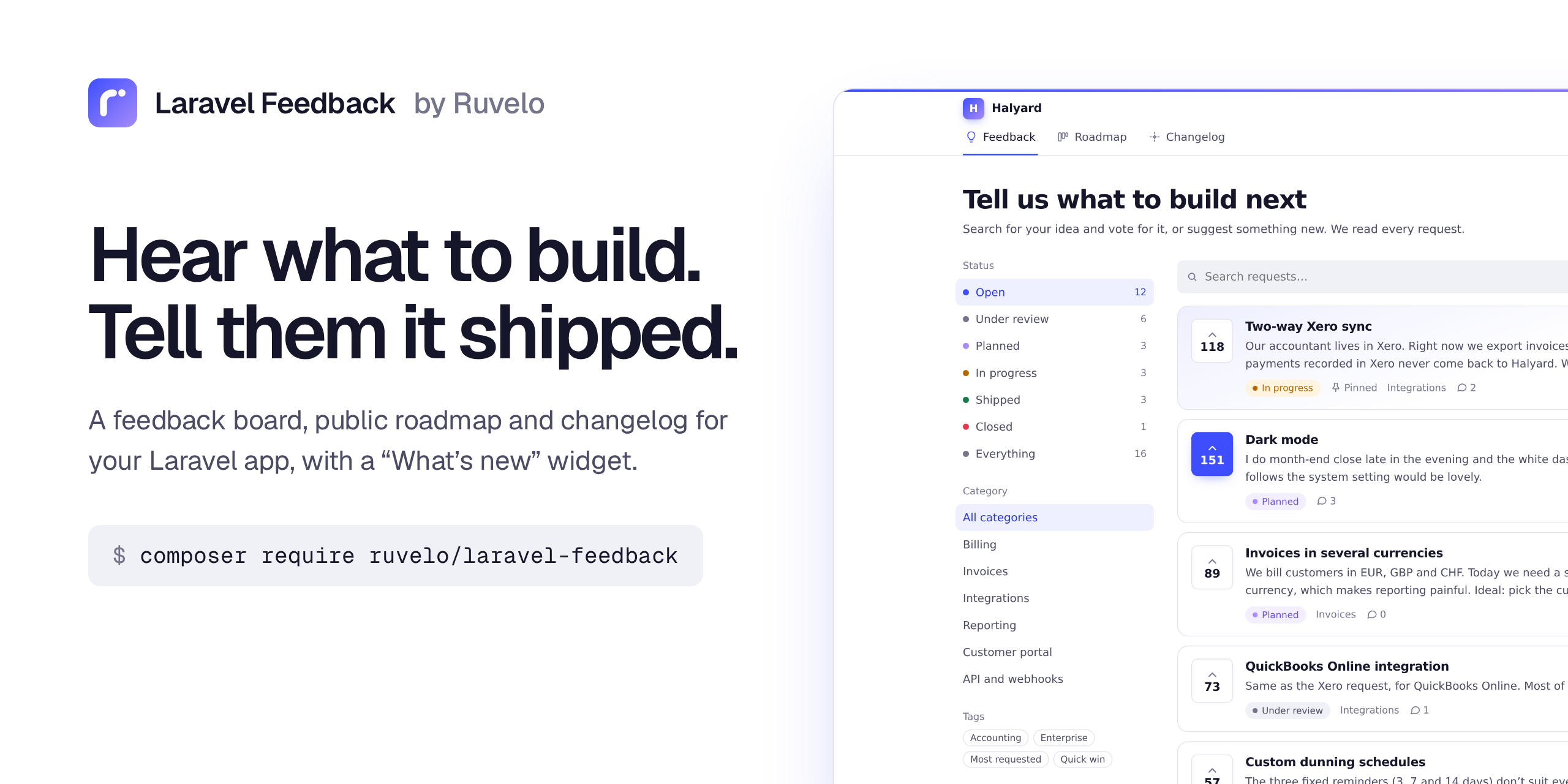 Laravel Feedback: a feedback board, public roadmap and changelog for your Laravel app
