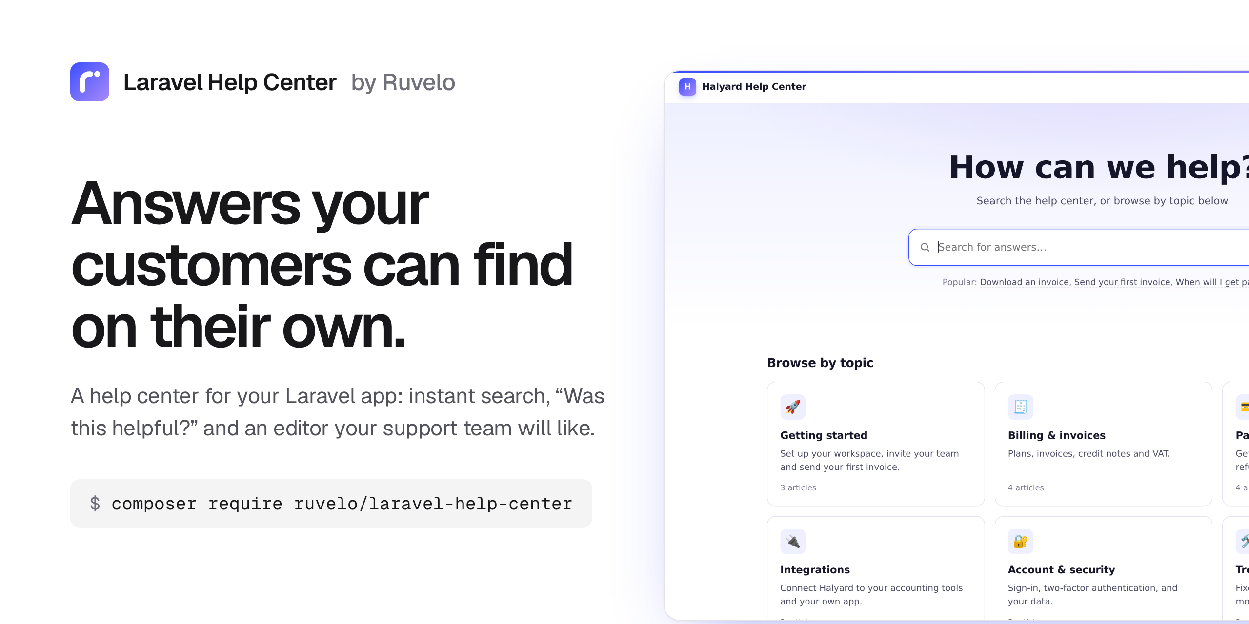 Laravel Help Center: answers your customers can find on their own
