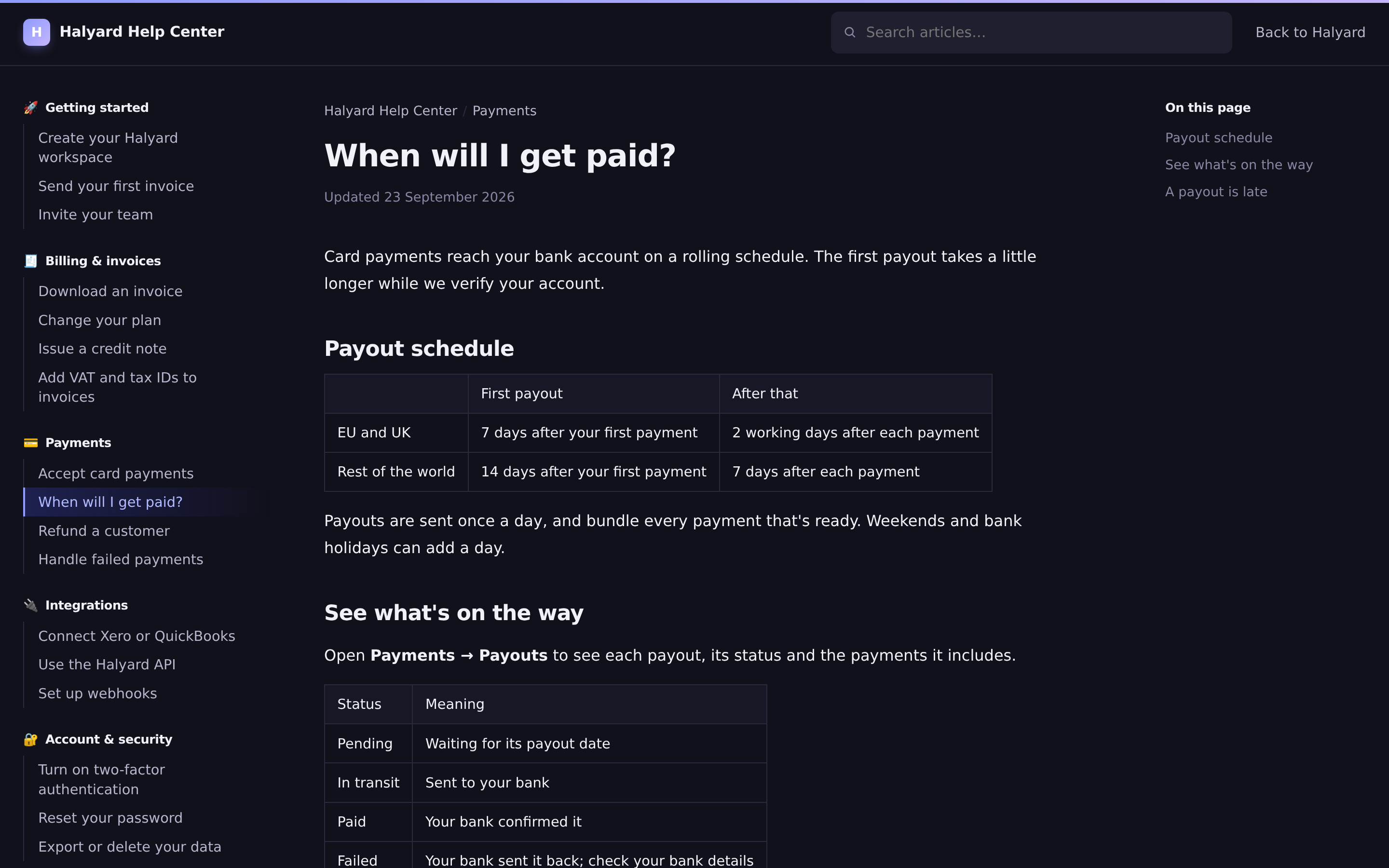 An article in dark mode