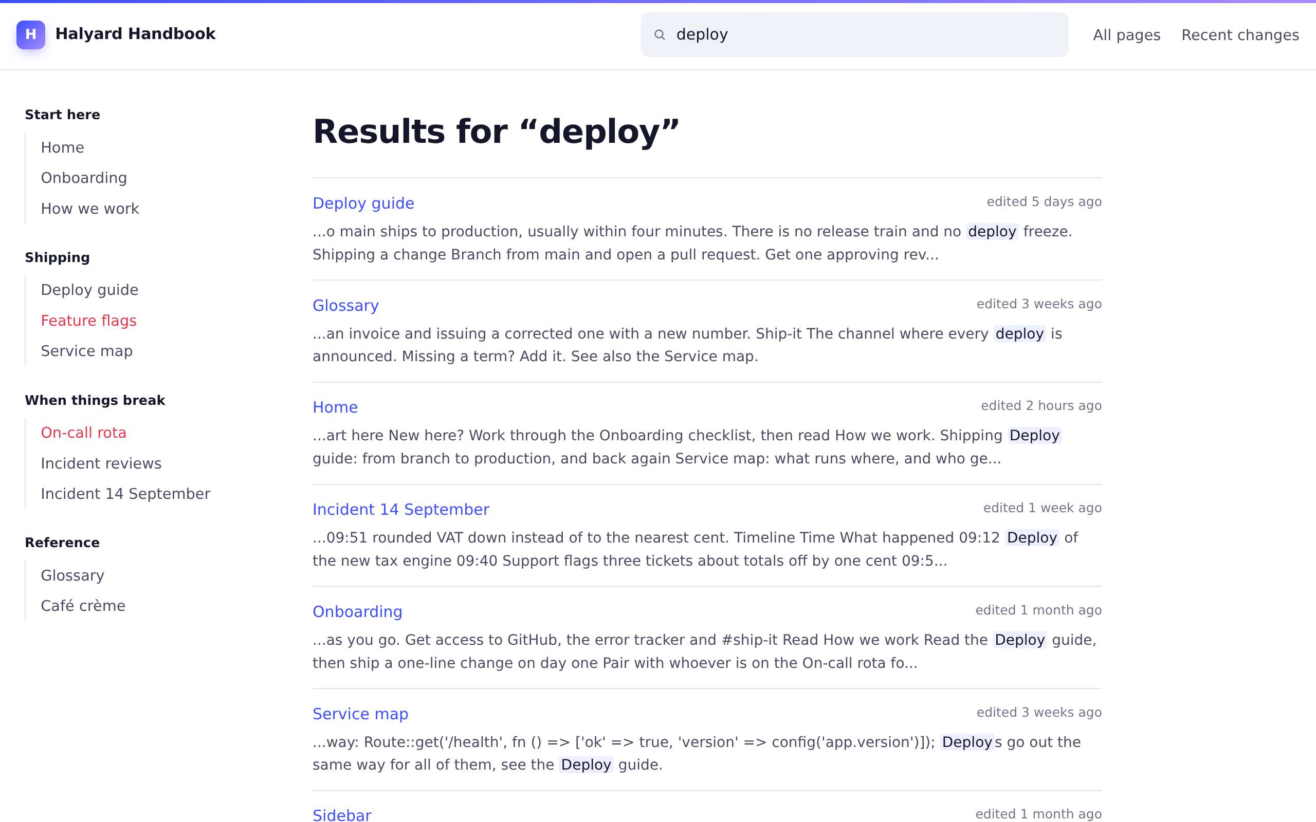 Search results with highlighted matches