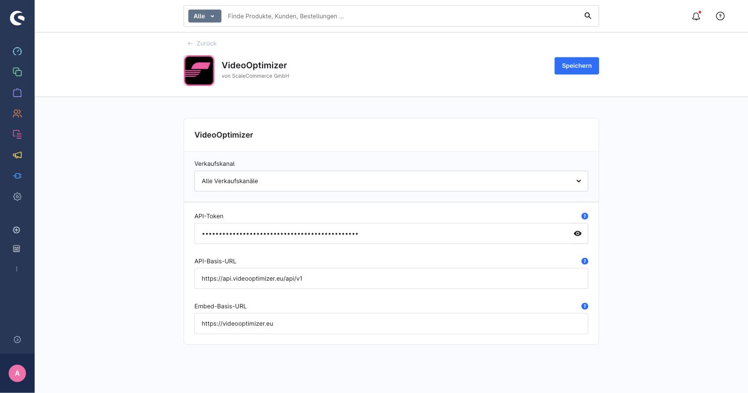 VideoOptimizer plugin configuration — API token, API base URL and embed base URL fields