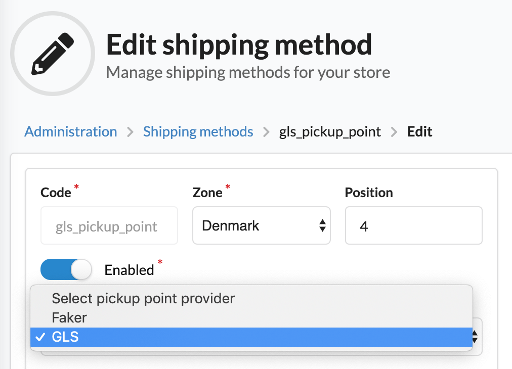 Screenshot showing admin shipping method with some pickup point providers