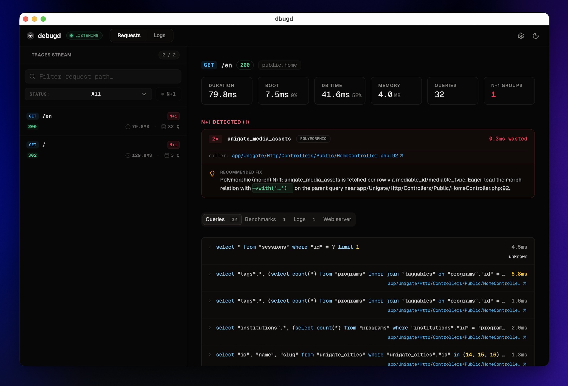 debugd live UI