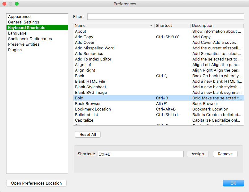 Keyboard Shortcuts Preferences