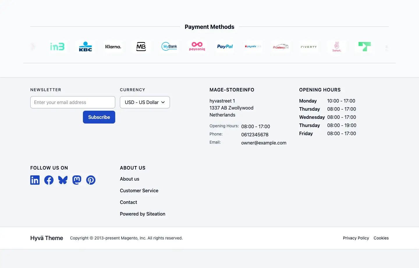 Preview of the Siteation StoreInfo Payments in footer preview-1