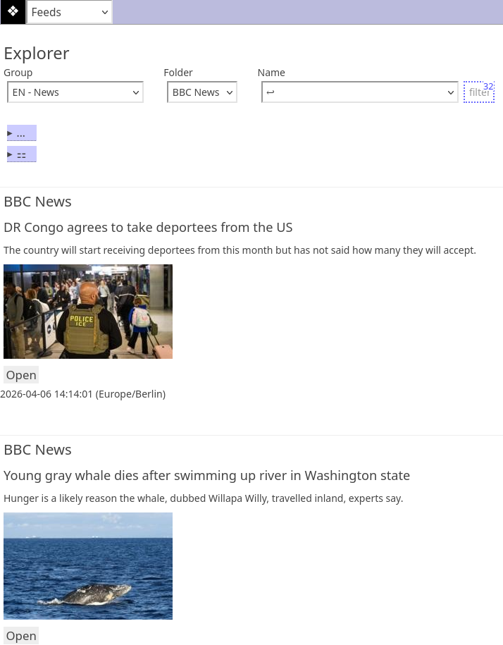 RSS feed reader Data explorer
